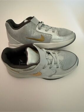 Nike Kids JA 2 Light Gray and Gold Velcro Sneakers